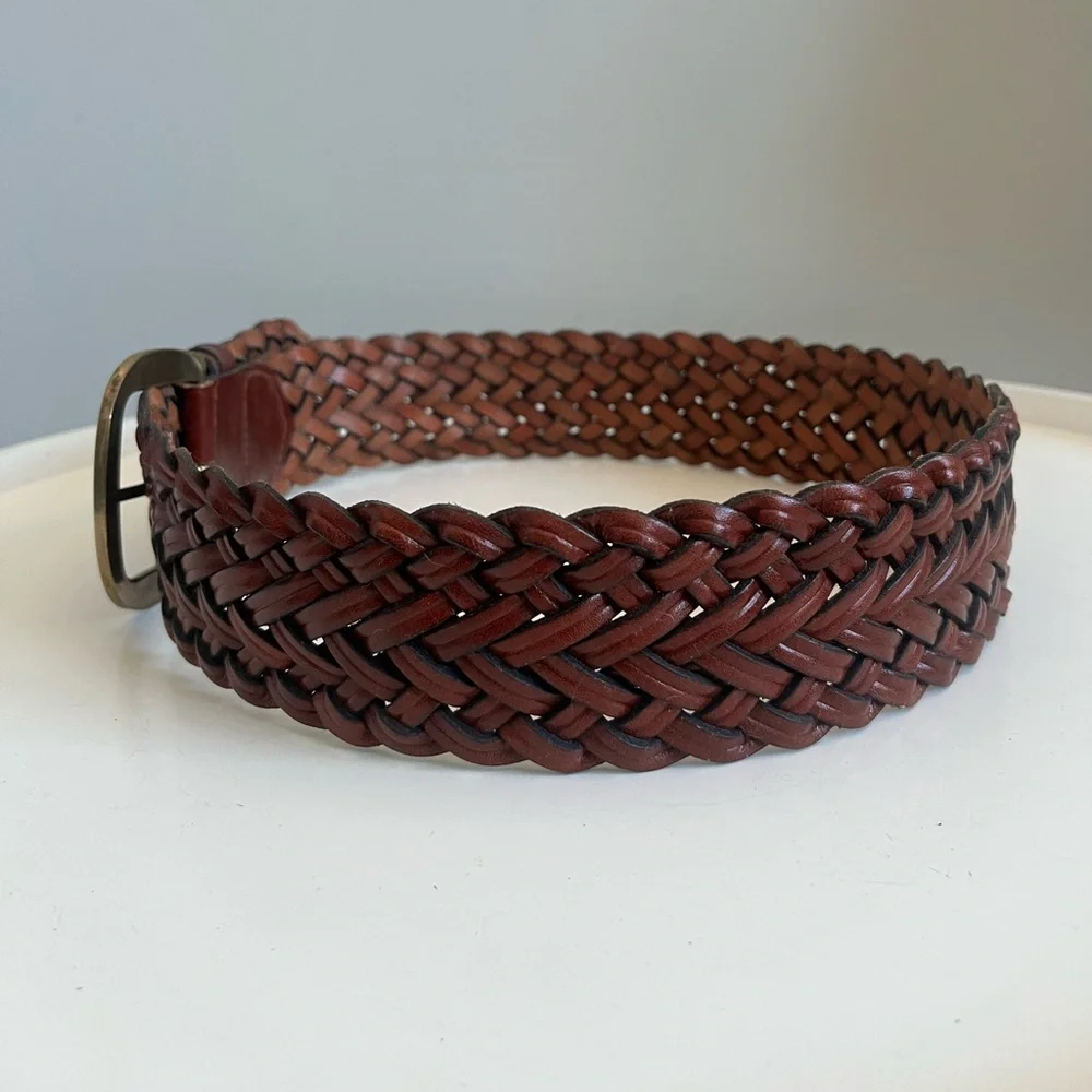 Vintage TALBOTS Women’s Braided Woven Brown Genuine Leather MEDIUM Belt